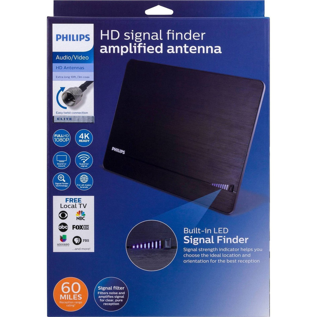 Philips Elite Indoor Amplified Signal Finder TV Antenna with 10 ft. Coax Included - Black