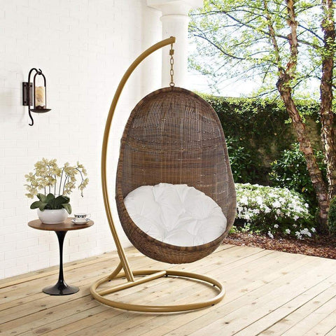 Modway Bean Outdoor Patio Wood Swing - Coffee White