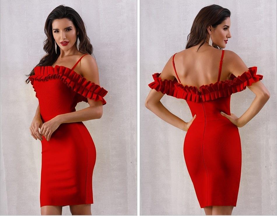 ADYCE Vestidos Verano Sexy Slash Neck Off Shoulder Ruffles Bandage Evening Party Dress - H5070