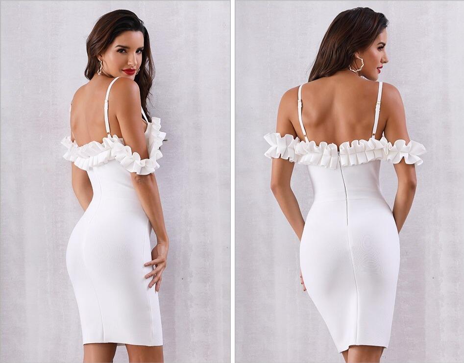 ADYCE Vestidos Verano Sexy Slash Neck Off Shoulder Ruffles Bandage Evening Party Dress - H5070