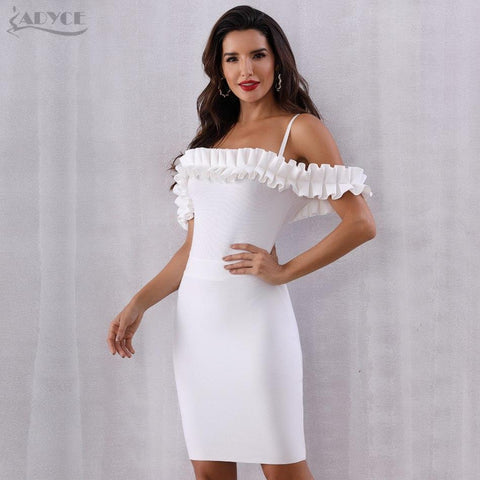 ADYCE Vestidos Verano Sexy Slash Neck Off Shoulder Ruffles Bandage Evening Party Dress - H5070