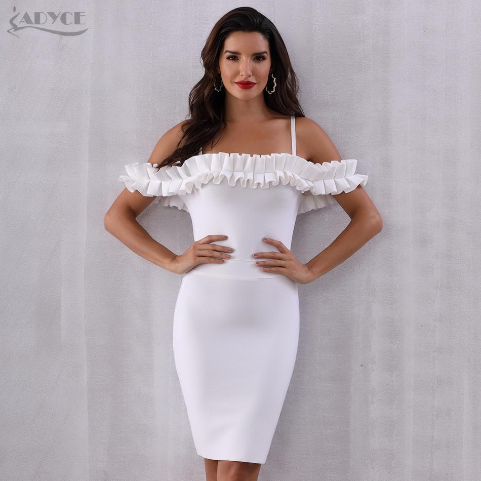 ADYCE Vestidos Verano Sexy Slash Neck Off Shoulder Ruffles Bandage Evening Party Dress - H5070