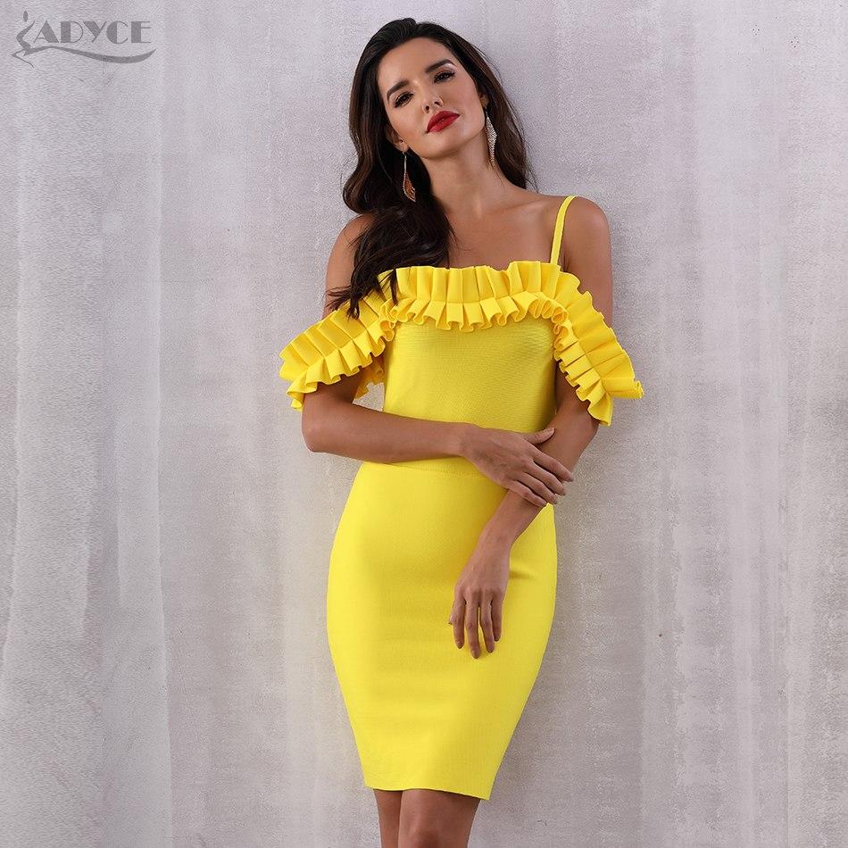 ADYCE Vestidos Verano Sexy Slash Neck Off Shoulder Ruffles Bandage Evening Party Dress - H5070