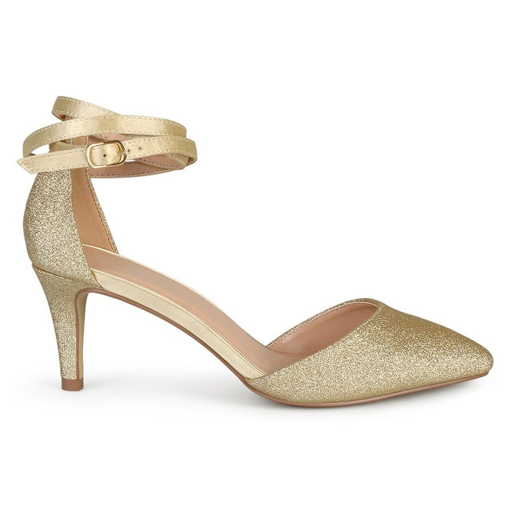 JOURNEE Collection Luela Glitter Ankle Strap Pump