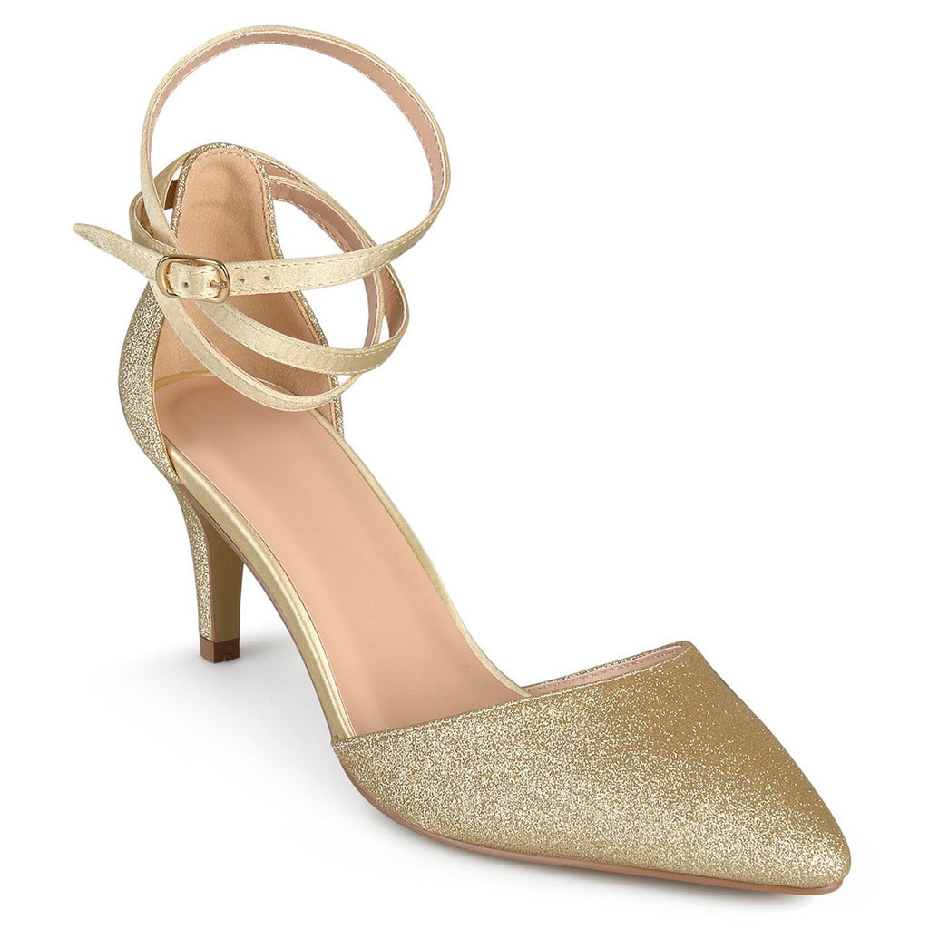 JOURNEE Collection Luela Glitter Ankle Strap Pump